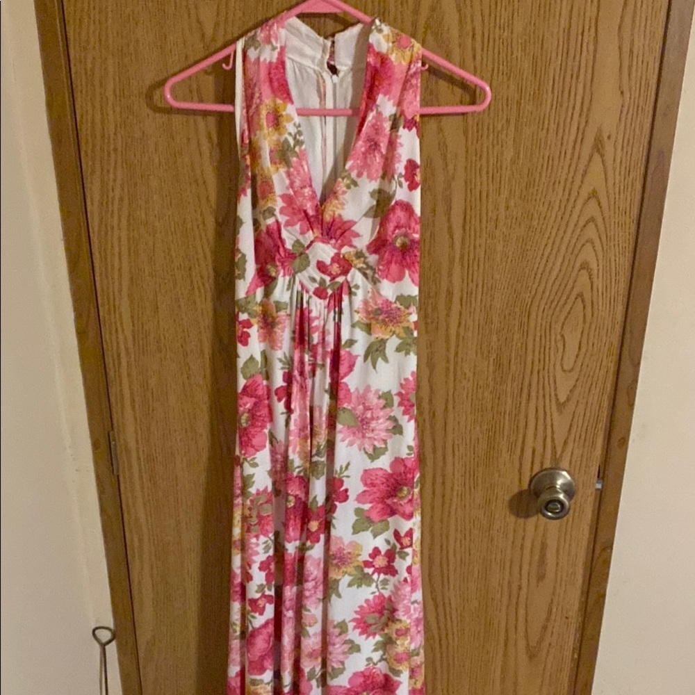 Vintage Vibrant Floral Sleeveless Maxi Dress XS Summer Wedding Guest ILGWU